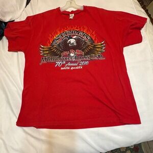 Vintage Sturgis Motorcycle Rally 2010 T-Shirt Mens XL Red 70th Annual Eagle